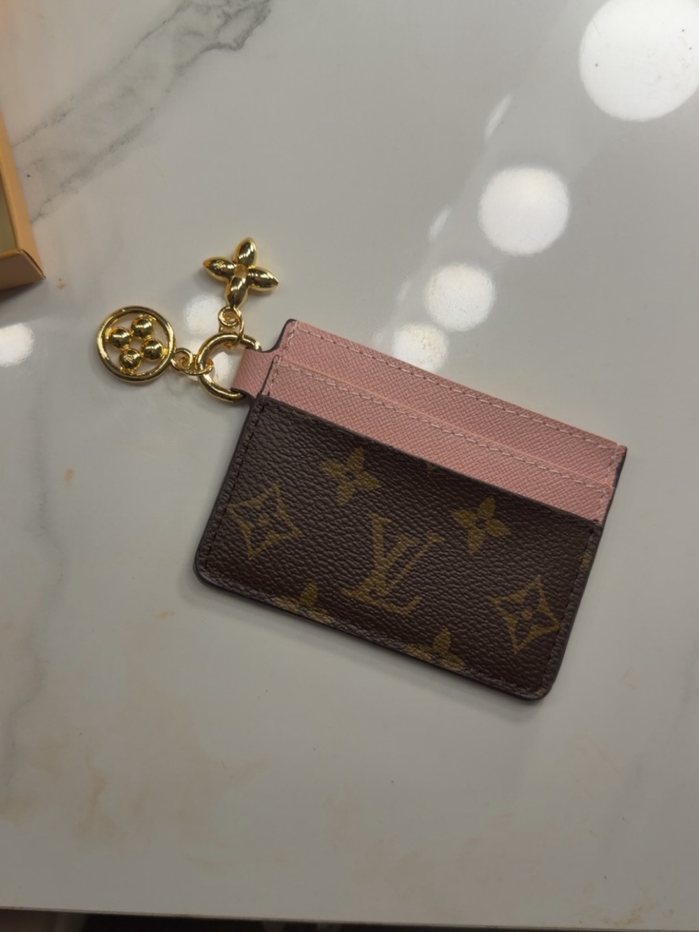 Louis Vuitton Brown Monogram & Pink Card Holder with Gold Charm - Picture 4 of 6